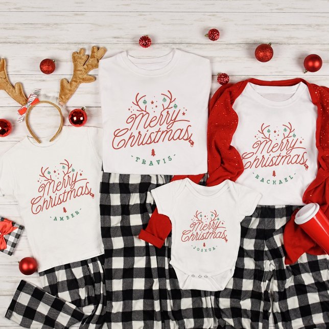Merry Christmas Family Name Reindeer Holiday T-Shirt (Merry Christmas Family Name Reindeer Holiday T-Shirt)