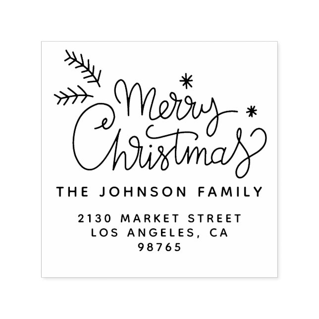 Merry Christmas Family Name Return Address Self-inking Stamp (Design)