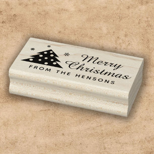 Merry Christmas Family Name Script Holiday Rubber Stamp