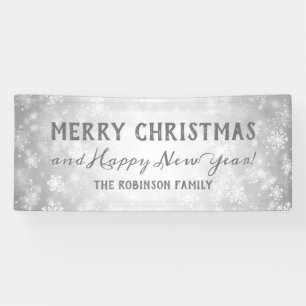 Merry Christmas Family Name Silver Winter Wonder Banner