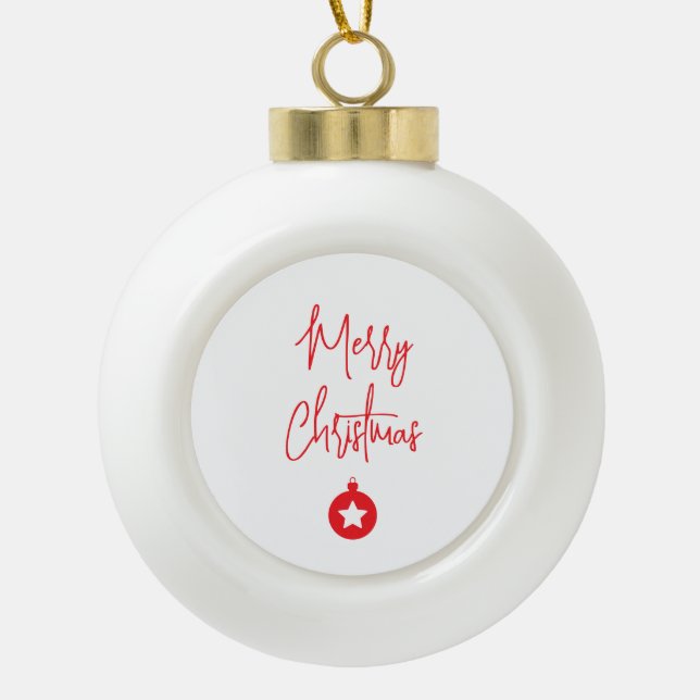Merry Christmas Family New Year Message Ceramic Ball Christmas Ornament (Front)