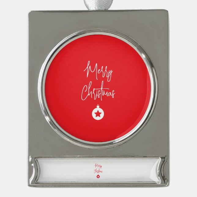 Merry Christmas Family New Year Message Silver Plated Banner Ornament (Front)
