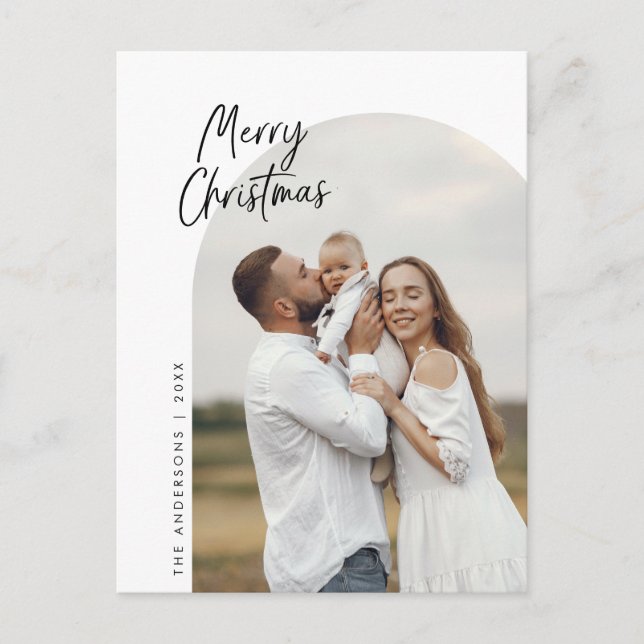Merry Christmas Family Photo, Arch frame, Greeting Postcard (Front)