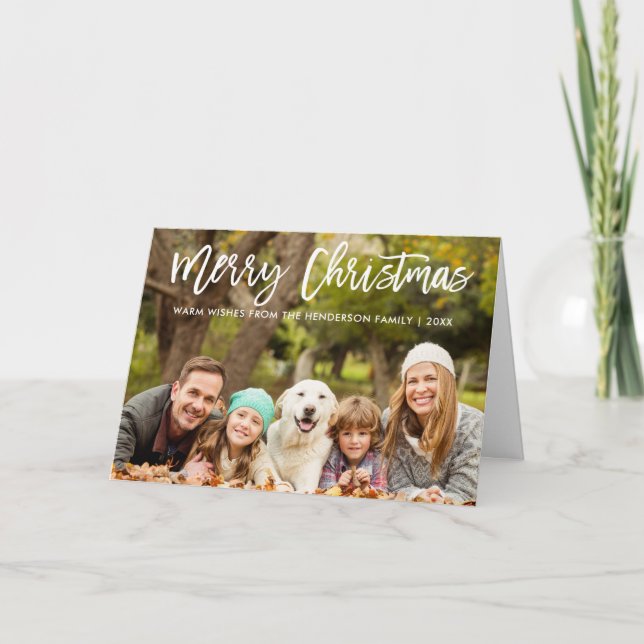 Merry Christmas Family Photo Brush Script Fold Holiday Card (Front)