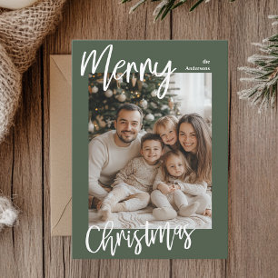 Merry Christmas Family Photo Card Green Frame