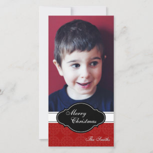Merry Christmas Family Photo Card - Red Plaque