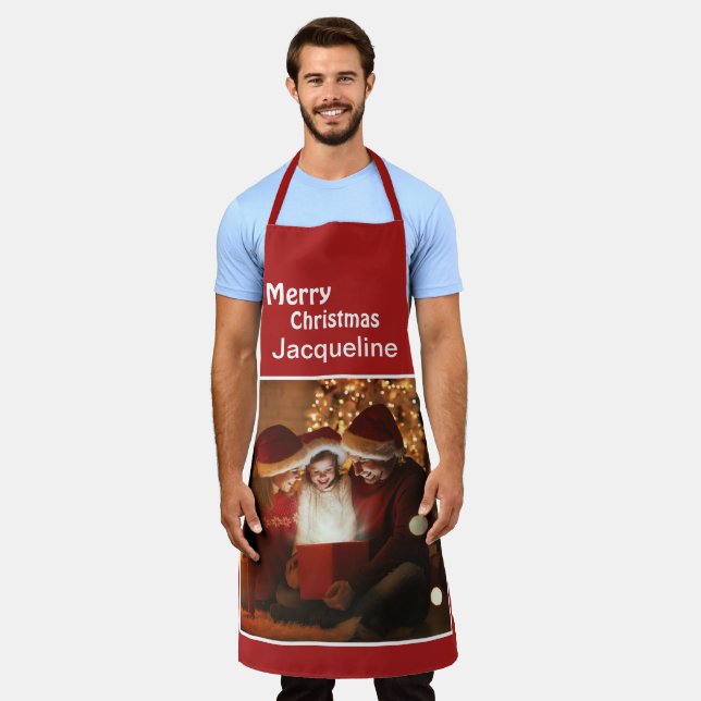 Merry Christmas Family Photo Child Personalise   Apron (Worn)