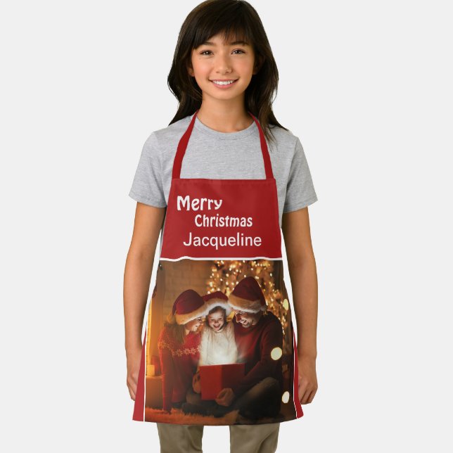 Merry Christmas Family Photo Child Personalise   Apron (Insitu)