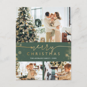 Merry Christmas Family Photo Collag Modern Holiday Postcard