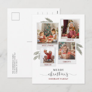 Merry Christmas Family Photo Collage Botanical Holiday Postcard