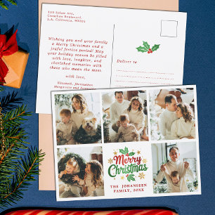 Merry Christmas Family Photo Collage Festive Berry Postcard