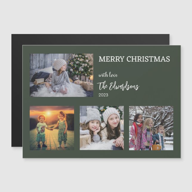 Merry Christmas family photo collage magnetic card (Front/Back)