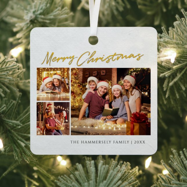 Merry Christmas Family Photo Collage Metal Tree Decoration (Insitu)