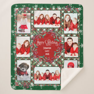 Merry Christmas Family Photo Collage Name Sherpa Blanket
