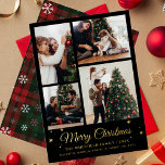 Merry Christmas Family Photo Collage Plaid Gold Foil Holiday Card<br><div class="desc">Cherish your family's precious moments this holiday season with our custom photo collage Christmas card. This greeting card showcases a beautifully arranged collection of favourite family photographs, artfully combined to create a festive and heartwarming design. Personalise 4 of your most treasured snapshots, from candid moments to posed portraits. Add a...</div>