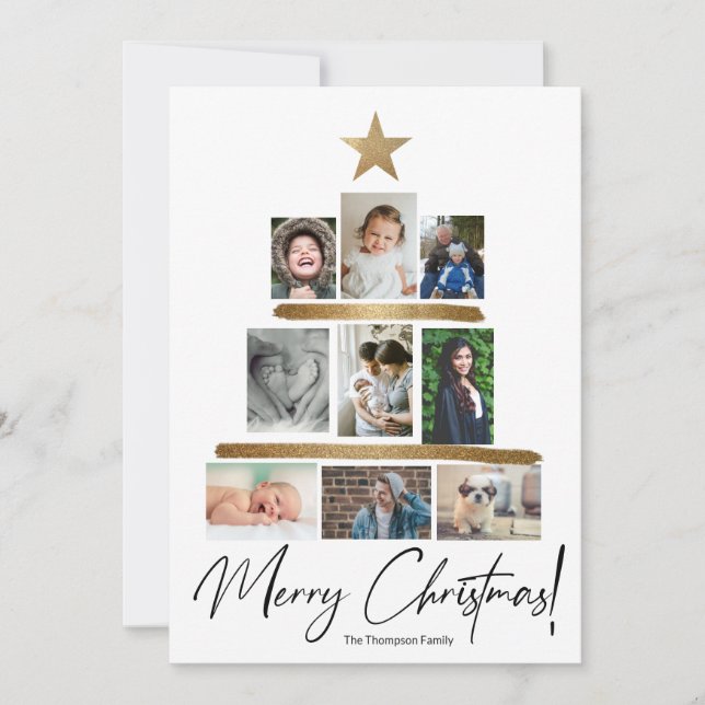 Merry Christmas Family Photo Collage Tree  Holiday Card (Front)