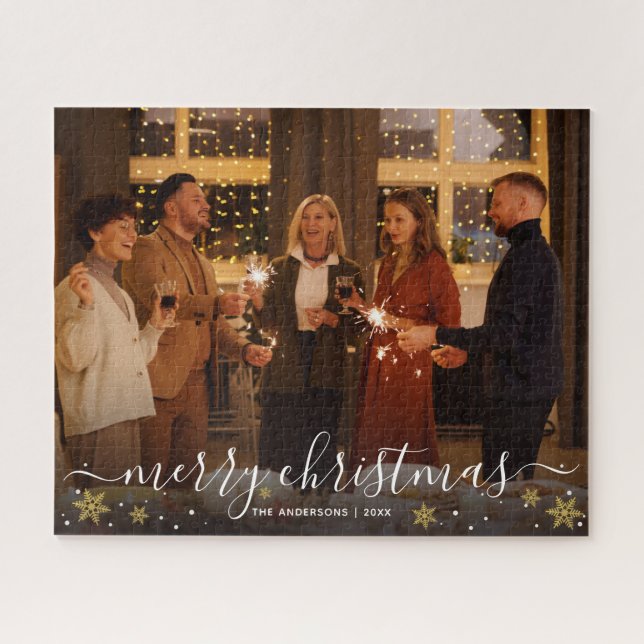 Merry Christmas Family Photo Commemorative Jigsaw Puzzle (Horizontal)
