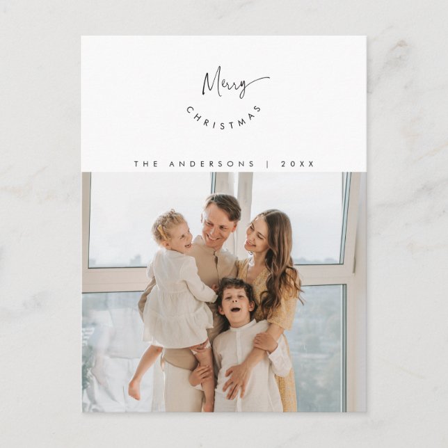 Merry Christmas, Family Photo, Contemporary Script Postcard (Front)