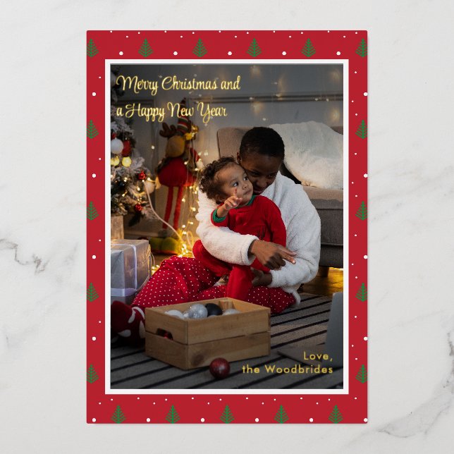 Merry Christmas Family Photo Custom Foil Holiday Card (Front)