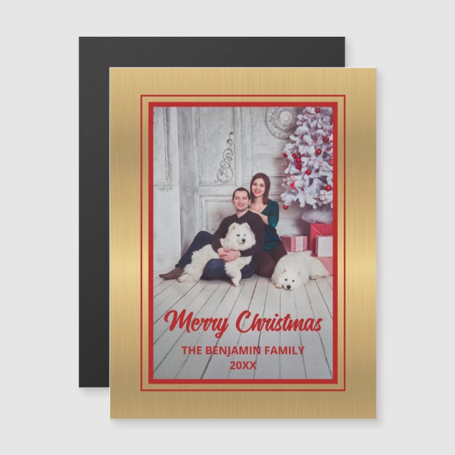 Merry Christmas Family Photo Custom Magnetic Card (Front/Back)