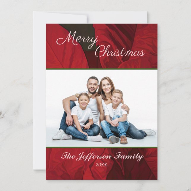 Merry Christmas Family Photo Elegant Personalise Holiday Card (Front)