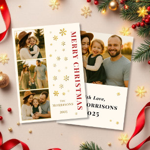 Merry Christmas Family Photo Elegant Snowflake  Holiday Card