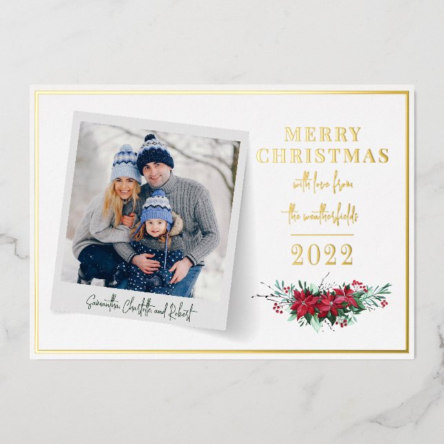 Merry Christmas Family Photo Foil Holiday Card (Front)