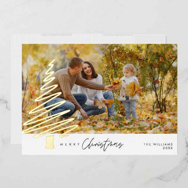 Merry Christmas, Family Photo Foil Holiday Card (Envelope)