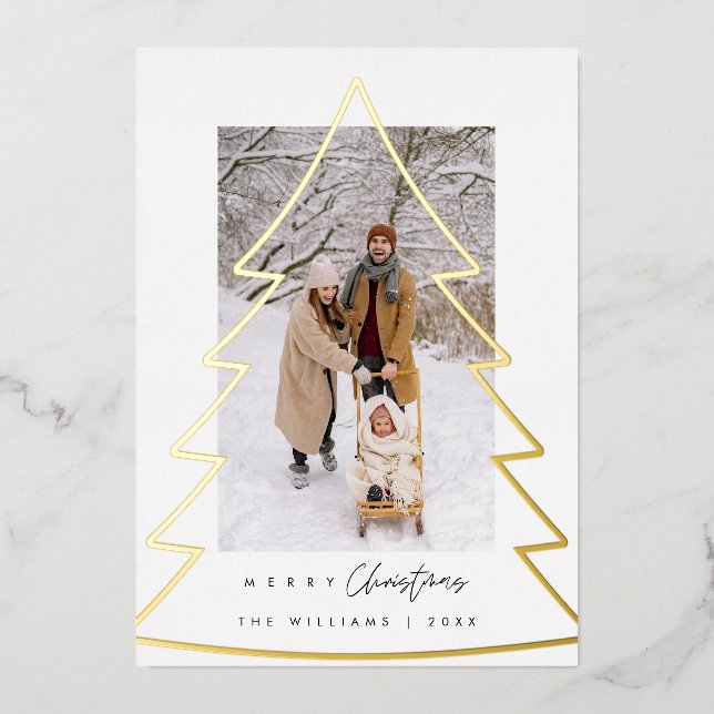 Merry Christmas, Family Photo Foil Holiday Card (Front)