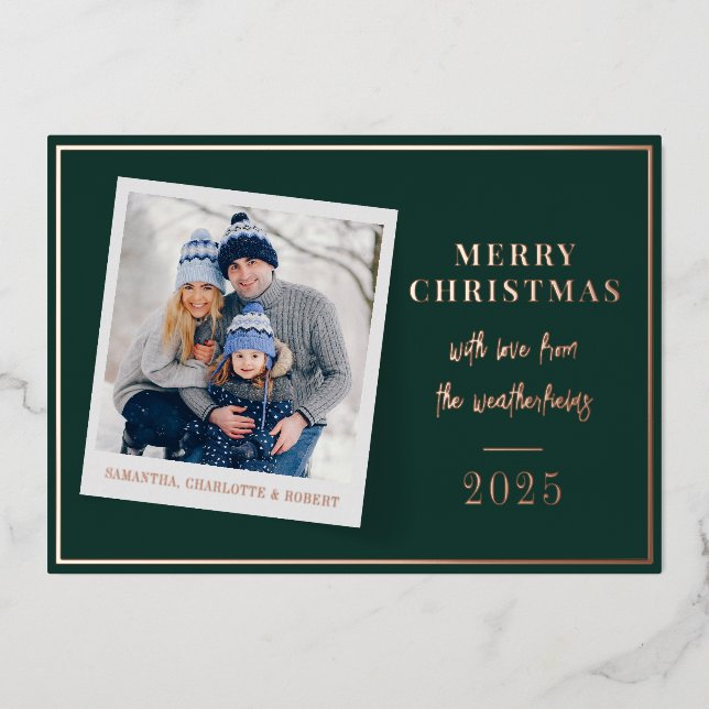 Merry Christmas Family Photo Foil Holiday Card (Front)