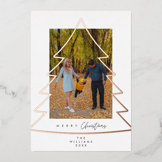 Merry Christmas, Family Photo Foil Holiday Card (Front)