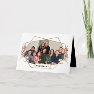 Merry Christmas Family Photo Gold Geometric Frame Holiday Card