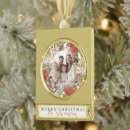 Merry Christmas Family Photo Gold Plated Banner Ornament