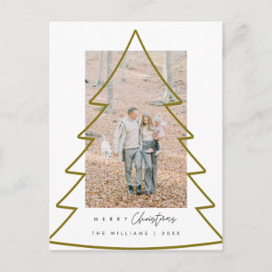 Merry Christmas Family Photo, Gold Xmas Tree Frame Postcard