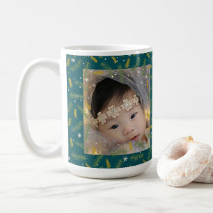 Merry Christmas Family Photo Green Frame Coffee Mug
