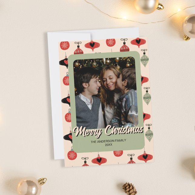 Merry Christmas Family Photo Green Holiday Card (Merry Christmas Family Photo Green Holiday Card)