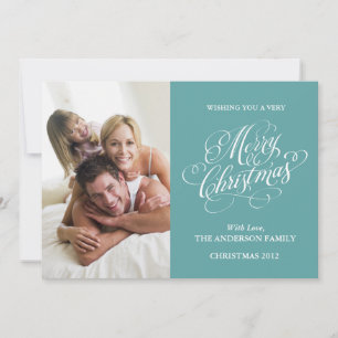 Merry Christmas Family Photo Holiday Card in Teal