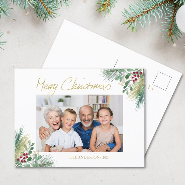 Merry Christmas Family Photo Holiday Postcard (Creator Uploaded)