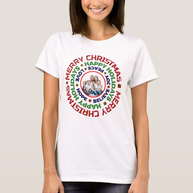 Merry Christmas Family Photo Holidays Personalise  T-Shirt (Front)