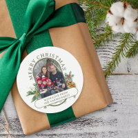 Merry Christmas Family Photo Holly and Pine