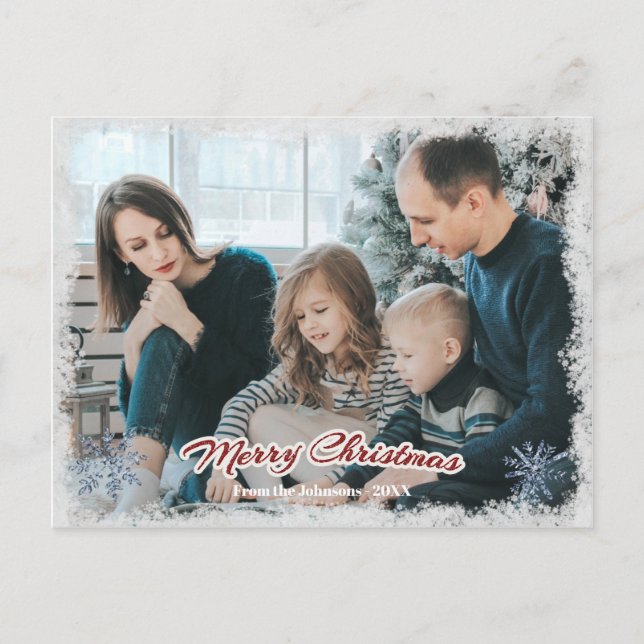Merry Christmas Family Photo Horizontal Snow1 Postcard (Front)