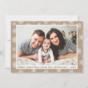 Merry Christmas Family Photo Kraft Snowflake Holiday Card