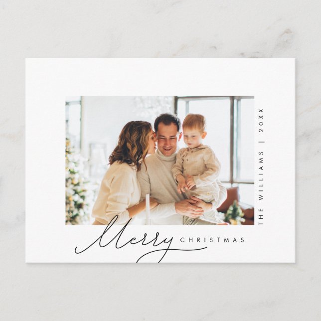 Merry Christmas, Family Photo, Minimalist Script Postcard (Front)