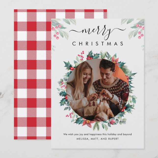 Merry Christmas Family Photo Mistletoe Botanical Card (Front/Back)