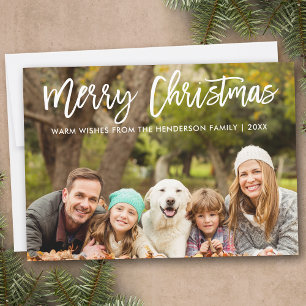 Merry Christmas Family Photo Modern Brush Script Holiday Card