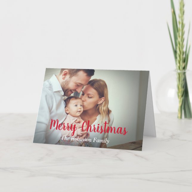 Merry Christmas Family Photo Modern Custom Holiday Card (Front)