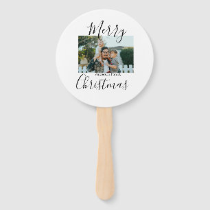 Merry Christmas family photo modern elegant rustic Hand Fan