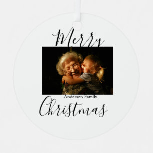 Merry Christmas family photo modern elegant rustic Metal Tree Decoration