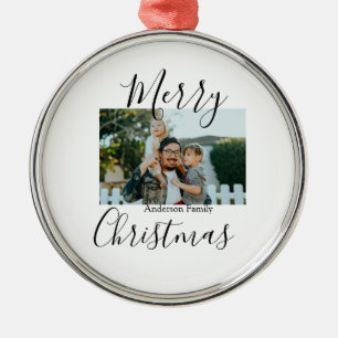 Merry Christmas family photo modern elegant rustic Metal Tree Decoration