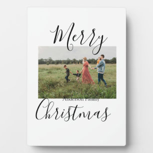 Merry Christmas family photo modern elegant rustic Plaque